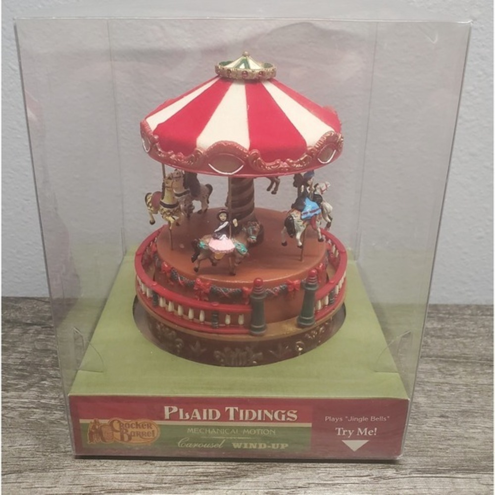 Vintage Cracker Barrel Plaid Tidings Musical Carousel Jingle Bells Mr Christmas